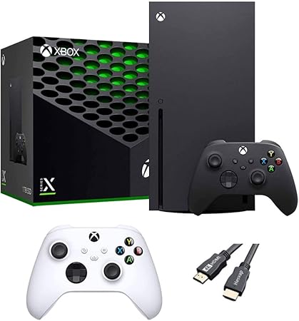 X-Box Series X 1TB Console Bundle – Includes Black & White Wireless Controllers + Authorized HDMI Cable – 4K 120FPS Gaming