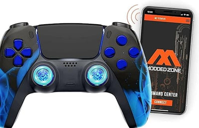 MODDEDZONE Custom PS5 Wireless Controller โ Rapid Fire, Anti Recoil, Turbo Macros, App Controlled Mods for FPS Games โ Works with PC โ Blue Fire Design