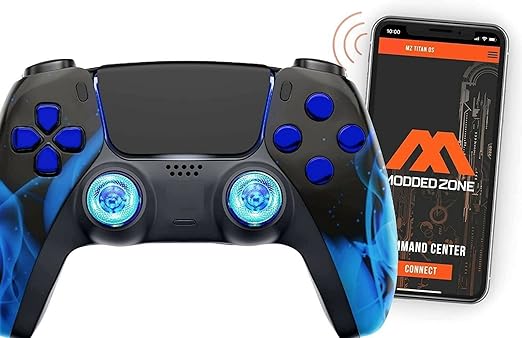 MODDEDZONE Custom PS5 Wireless Controller – Rapid Fire, Anti Recoil, Turbo Macros, App Controlled Mods for FPS Games – Works with PC – Blue Fire Design