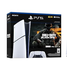Sony PlayStation 5 console with packaging featuring Call of Duty Black Ops game cover on a white background