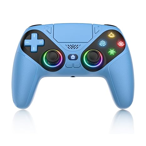 Dinosoo RGB Wireless PS5 Controller – Bluetooth Gamepad for PlayStation 5 & PC with Turbo, Macro, 6-Axis Motion, RGB Lights, Speaker – Blue