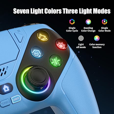 Dinosoo RGB Wireless Controller for PS5/PlayStation 5 PC, Bluetooth Controller with Turbo, Macro, Dynamic Vibration, 6-Axis Motion Control, 3.5mm Audio Jack, 1000mAh Battery, Speaker - Blue