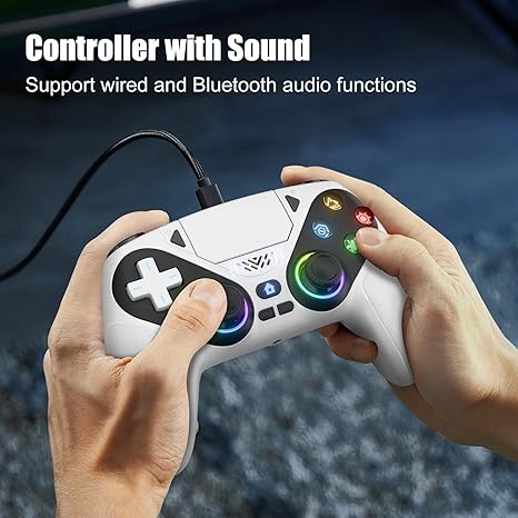 Dinosoo Wireless Controller for Android with USB Cable/Dual Vibration/6-Axis Motion Control/3.5mm Audio Jack/Multi Touch Pad/Turbo/1000mAh Battery/Programming, with PS5 2.4g Adapter