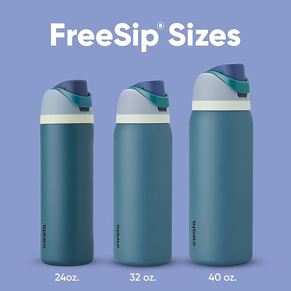 Owala FreeSip 24oz Stainless Steel Water Bottle with Straw – Insulated, BPA-Free, Leak-Proof Sports Bottle for Cold Drinks – Denim Blue