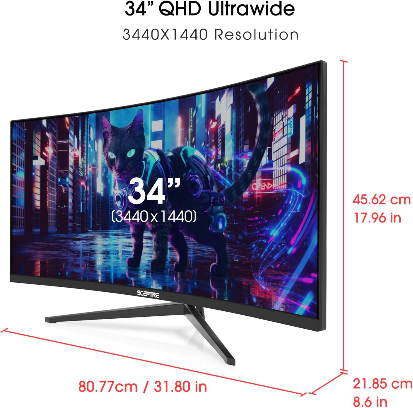 Sceptre 34-Inch Curved Ultrawide WQHD Monitor 3440 x 1440 R1500 up to 180Hz/165Hz DisplayPort x2 99% sRGB 1ms Picture by Picture, Build-in Speakers Machine Black 2025 (C345B-QUT168)