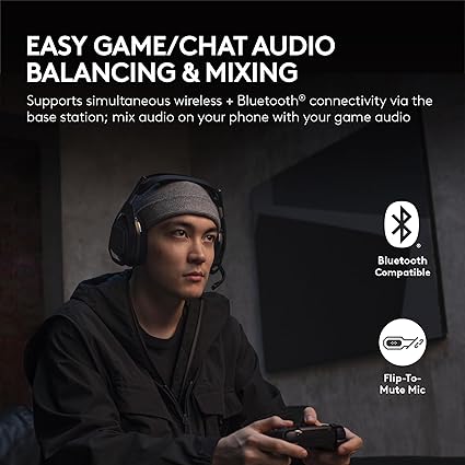 Logitech G Astro A50 X Omni-Platform Wireless Gaming Headset + Base Station for PS5, Xbox, PC: PLAYSYNC Video & Audio Switcher, HDMI 2.1 4K 120Hz VRR, <24 bit/48 kHz, 24hr Battery, 2.4GHz & BT - Black
