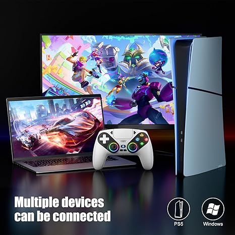 Dinosoo Wireless Controller for Android with USB Cable/Dual Vibration/6-Axis Motion Control/3.5mm Audio Jack/Multi Touch Pad/Turbo/1000mAh Battery/Programming, with PS5 2.4g Adapter