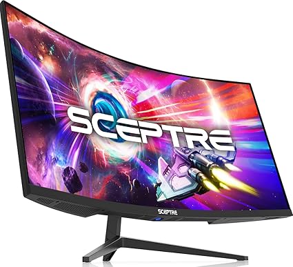 Sceptre 34-Inch Curved Ultrawide WQHD Monitor 3440 x 1440 R1500 up to 180Hz/165Hz DisplayPort x2 99% sRGB 1ms Picture by Picture, Build-in Speakers Machine Black 2025 (C345B-QUT168)