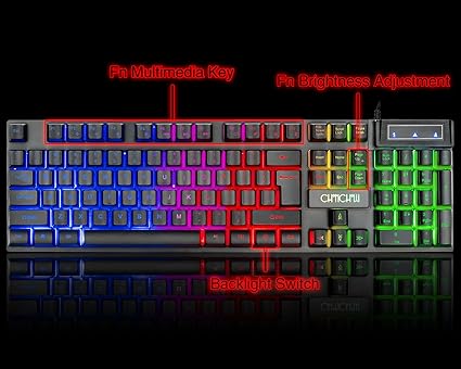 Keyboard and Mouse Gaming LED Wired Combo with Emitting Character Keyboard 4800DPI 2 Side Button USB Mouse Rainbow Backlit Mechanical Feeling Compatible with PC Raspberry Pi Mac Xbox one ps4