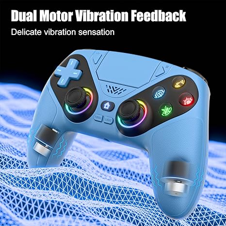 Dinosoo RGB Wireless Controller for PS5/PlayStation 5 PC, Bluetooth Controller with Turbo, Macro, Dynamic Vibration, 6-Axis Motion Control, 3.5mm Audio Jack, 1000mAh Battery, Speaker - Blue