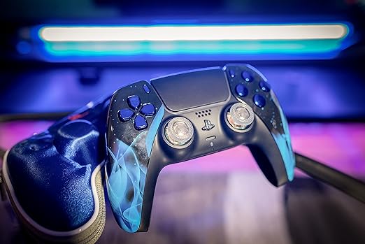 MODDEDZONE Custom PS5 Wireless Controller – Rapid Fire, Anti Recoil, Turbo Macros, App Controlled Mods for FPS Games – Works with PC – Blue Fire Design