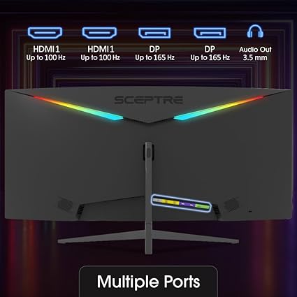 Sceptre 34-Inch Curved Ultrawide WQHD Monitor 3440 x 1440 R1500 up to 180Hz/165Hz DisplayPort x2 99% sRGB 1ms Picture by Picture, Build-in Speakers Machine Black 2025 (C345B-QUT168)