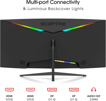 Sceptre 34-Inch Curved Ultrawide WQHD Monitor 3440 x 1440 R1500 up to 180Hz/165Hz DisplayPort x2 99% sRGB 1ms Picture by Picture, Build-in Speakers Machine Black 2025 (C345B-QUT168)