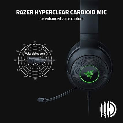 Razer Kraken V3 X Wired USB Gaming Headset: Lightweight Build - Triforce 40mm Drivers - HyperClear Cardioid Mic - 7.1 Surround Sound - Chroma RGB Lighting - Black