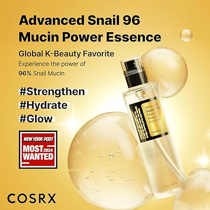 COSRX Advanced Snail 96 Mucin Power Essence – 96.3% Snail Filtrate – Lightweight Korean Serum for Hydration, Repair, Soothing & Anti-Aging – 100ml