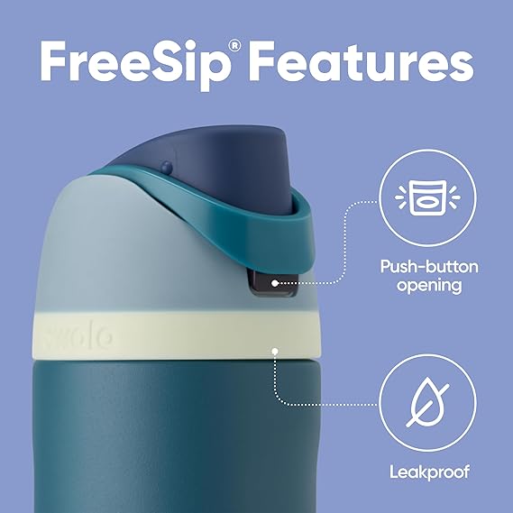 Owala FreeSip 24oz Stainless Steel Water Bottle with Straw – Insulated, BPA-Free, Leak-Proof Sports Bottle for Cold Drinks – Denim Blue
