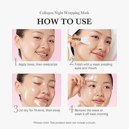 medicube Collagen Overnight Wrapping Peel Off Facial Mask Pack - Elasticity & Hydration Care, Reduces Sagging & Dullness - Hydrolyzed Collagen For Glowing Skin - Korean Skin Care, 2.53 fl.oz