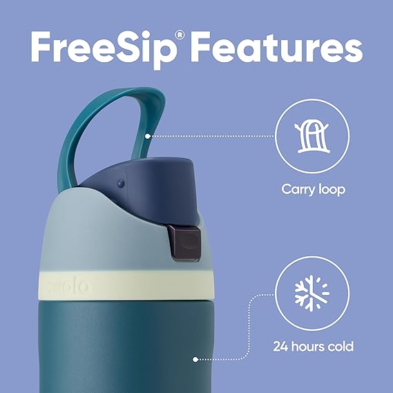Owala FreeSip 24oz Stainless Steel Water Bottle with Straw – Insulated, BPA-Free, Leak-Proof Sports Bottle for Cold Drinks – Denim Blue
