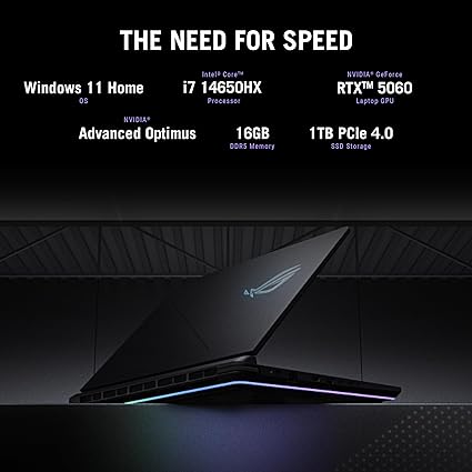 ASUS ROG Strix G16 (2025) Gaming Laptop, 16” FHD+ 16:10 165Hz/3ms Display, NVIDIA® GeForce RTX™ 5060 Laptop GPU, Intel® Core™ i7 Processor 14650HX, 16GB DDR5, 1TB Gen 4 SSD, Wi-Fi 7, Windows 11 Home