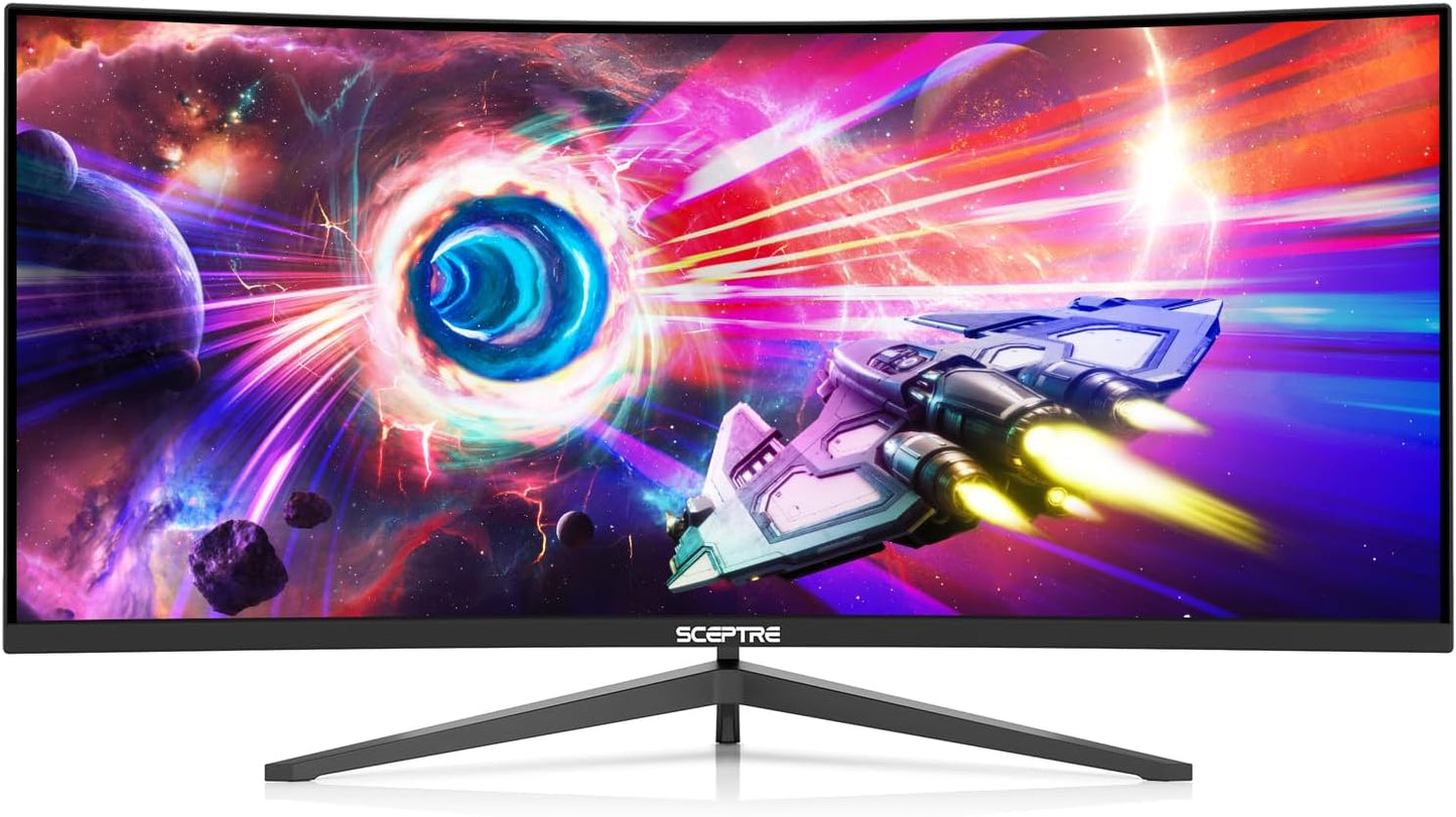 Sceptre 34-Inch Curved Ultrawide WQHD Monitor 3440 x 1440 R1500 up to 180Hz/165Hz DisplayPort x2 99% sRGB 1ms Picture by Picture, Build-in Speakers Machine Black 2025 (C345B-QUT168)
