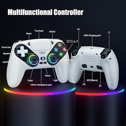 Dinosoo Wireless Controller for Android with USB Cable/Dual Vibration/6-Axis Motion Control/3.5mm Audio Jack/Multi Touch Pad/Turbo/1000mAh Battery/Programming, with PS5 2.4g Adapter