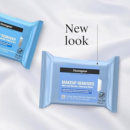 Neutrogena Micellar Makeup Remover Wipes – Twin Pack (2 x 25 ct) – 100% Plant-Based Cloth – Alcohol-Free Face Towelettes Remove Waterproof Mascara & Oil – Dermatologist Tested