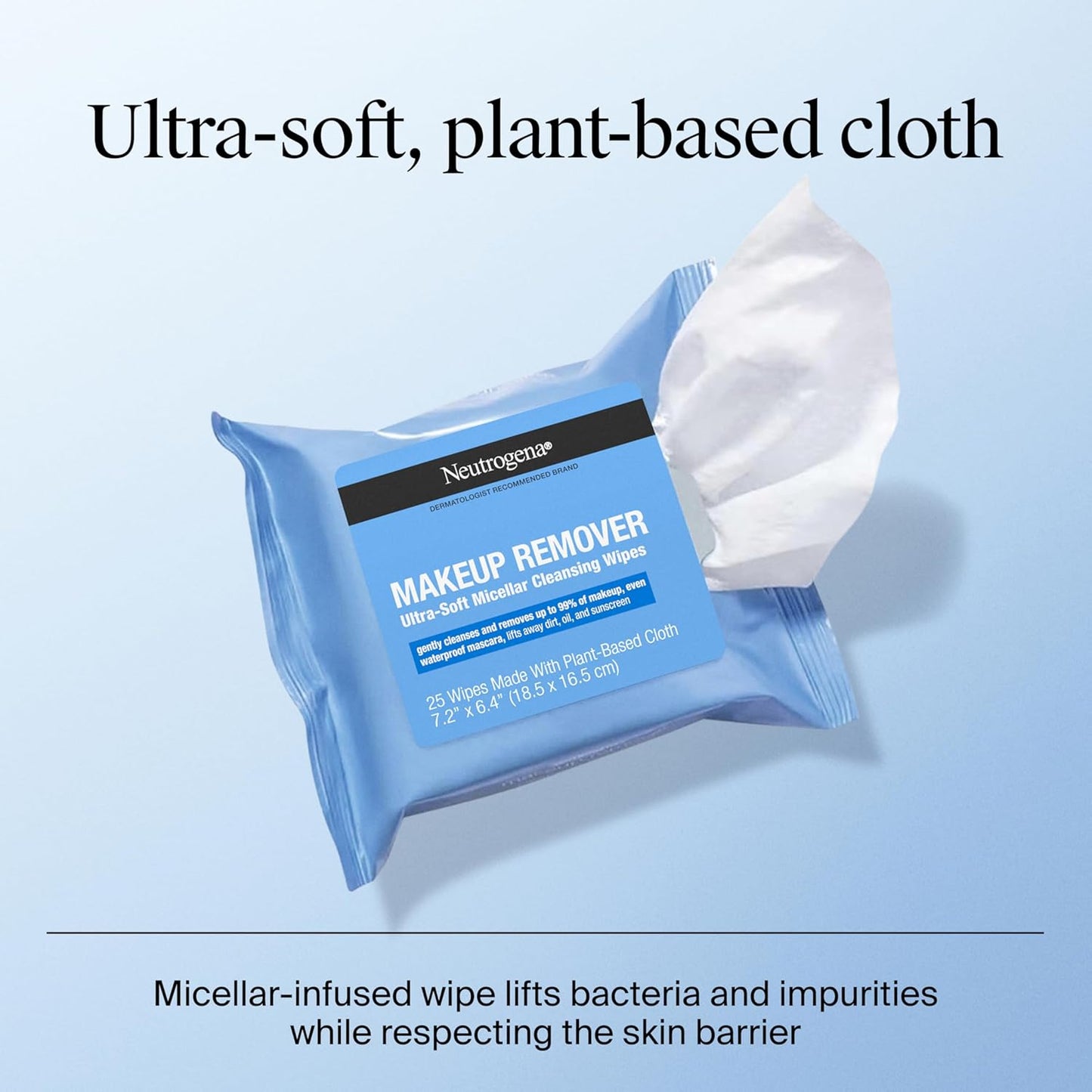 Neutrogena Micellar Makeup Remover Wipes – Twin Pack (2 x 25 ct) – 100% Plant-Based, Alcohol-Free Face Towelettes – Removes Waterproof Mascara & Oil – Dermatologist-Tested