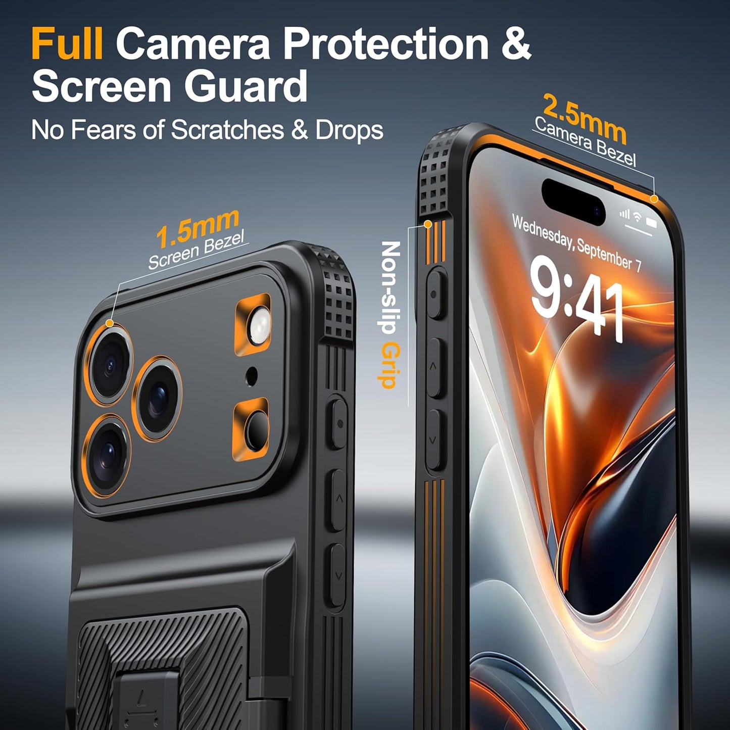 iPhone 17 Pro Max Wallet Case with Card Holder (4–5 Cards), RFID Blocking, Invisible Kickstand, Full Camera & Screen Protection + Privacy Screen Protector, Shockproof Military Drop Protection