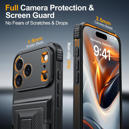 iPhone 17 Pro Max Wallet Case with Card Holder (4–5 Cards), RFID Blocking, Invisible Kickstand, Full Camera & Screen Protection + Privacy Screen Protector, Shockproof Military Drop Protection