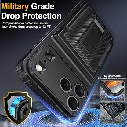 iPhone 17 Pro Max Wallet Case with Card Holder (4–5 Cards), RFID Blocking, Invisible Kickstand, Full Camera & Screen Protection + Privacy Screen Protector, Shockproof Military Drop Protection