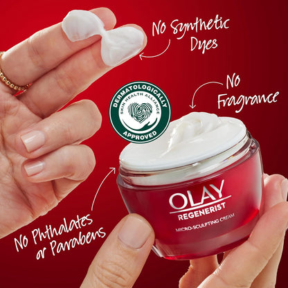 Olay Regenerist Micro-Sculpting Face Cream – Fragrance-Free Anti-Aging Moisturizer with Hyaluronic Acid, Niacinamide & Peptides – 1.7 oz