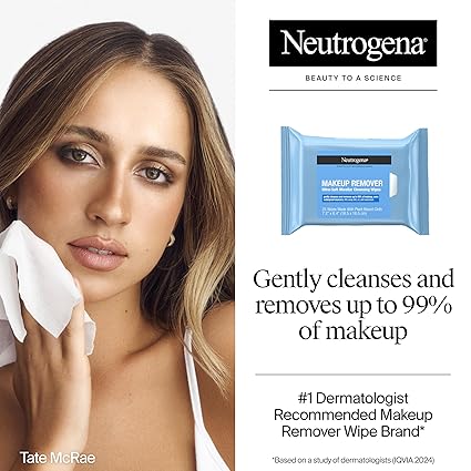Neutrogena Micellar Makeup Remover Wipes – Twin Pack (2 x 25 ct) – 100% Plant-Based, Alcohol-Free Face Towelettes – Removes Waterproof Mascara & Oil – Dermatologist-Tested