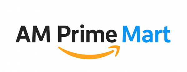 AM Prime Mart logo with black text and an orange arrow on a white background